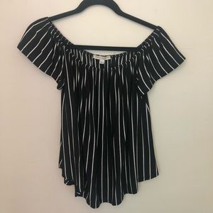 Black and White Striped Off the Shoulder Blouse